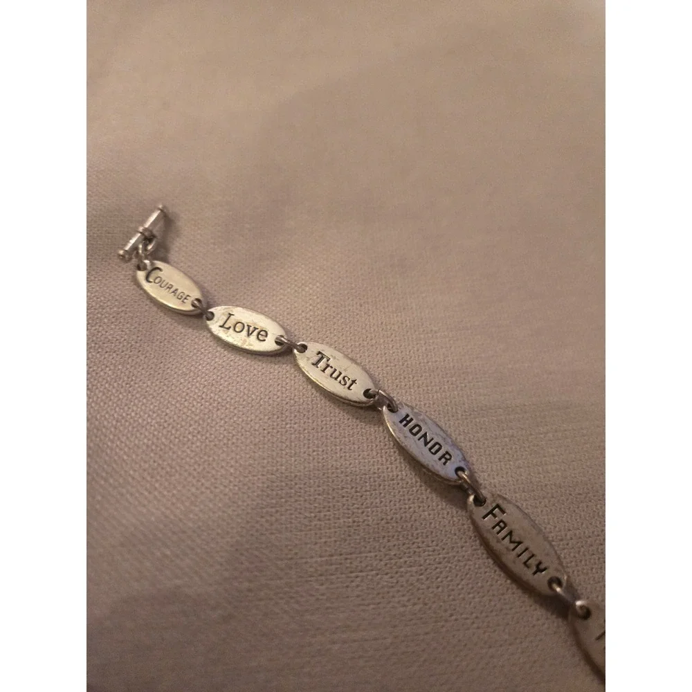 Inspirational Engraved Oval Link Toggle Bracelet Silver Courage Love Family